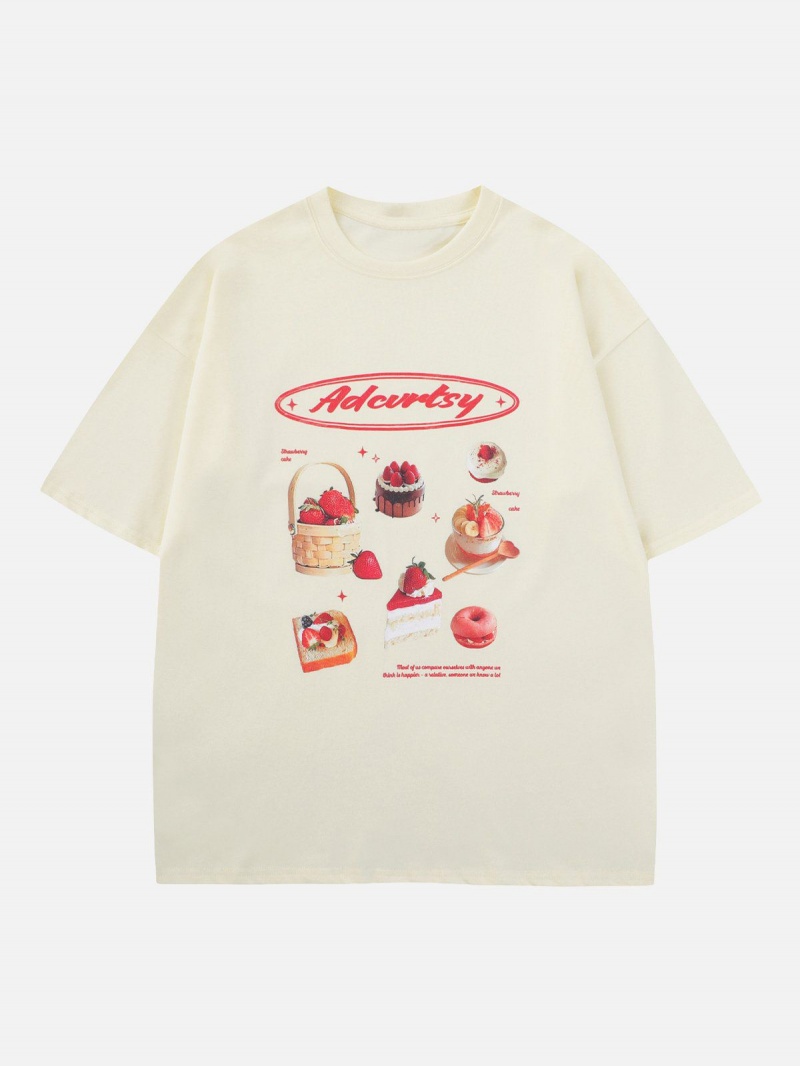 T Shirts Aelfric Eden Strawberry Cake Print Tee Grise | CLA-17238140